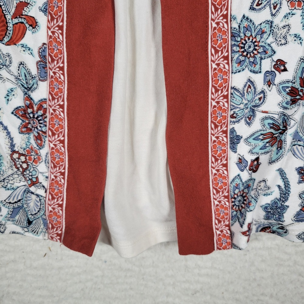 J. Jill Wearever Tunic Top Women L Petite Blue Rust Floral Paisley Split Back - Picture 11 of 11